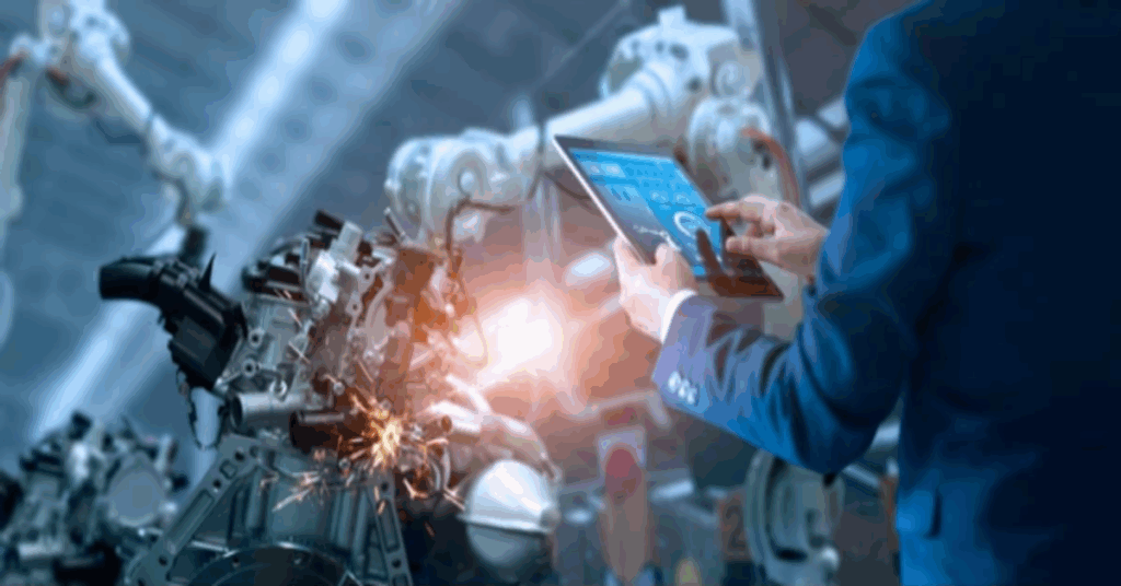 Manager engineer checks and control automation robot arms machine in intelligent factory industrial on real-time monitoring system software. - Manufacturers Integrate Data