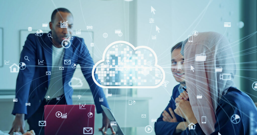Cloud computing concept – a group of people in the office. Moving from On-Premises ERP