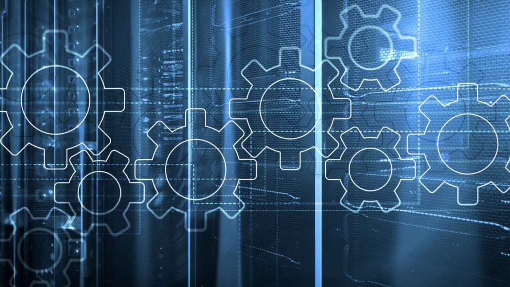 Gears mechanism, digital transformation, data integration and digital technology concept.